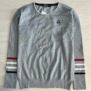 le coq sportif ルコックスポルティフ 新品タグ付き ゴルフコレクション ニット　毛混 ゴルフウェア上 ロゴ入り セーターグレー　サイズL