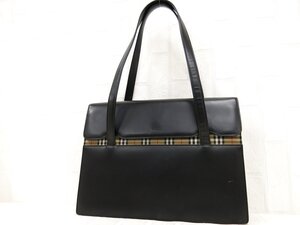 ◆超美品◆BURBERRY バーバリー◆ノバチェック◆カーフ レザー 本革◆ショルダー バッグ◆ブラック SV金具◆肩掛け◆A4サイズ収納可◆A8823