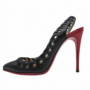 美品 クリスチャンルブタン Christian louboutin ハトメ スリングバック パンプス ミュール シューズ レザー エナメル 35 1/2 22.5cm ♪7