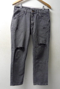 ◆wrangler ラングラー　ダメージ加工　クロップド デニム パンツ　VWM1714 WRM-693　サイズS　日本製　ブラックウォッシュ グレー　