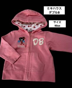 中古　ミキハウスmikihouse ダブルB ビー子　ピンク　パーカー　女の子　ガールズキッズ 90㎝ ベビー　ハートフードつき　可愛い