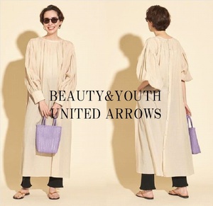 【WEB限定】BEAUTY&YOUTH UNITED ARROWS アローズ22SS ボリュームスリーブマキシワンピース 前後2way 羽織も◎ ギャザーシルエットが華やか