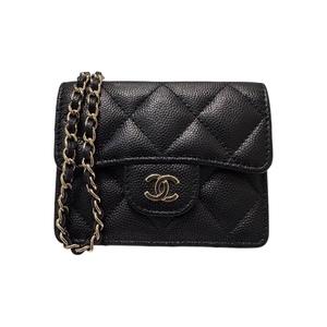 シャネル CHANEL クラシック　チェーンフラップカードケース ブラック キャビア カードケース レディース 中古