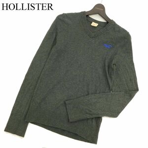 HOLLISTER ホリスター 通年 ロゴ刺繍★ Vネック ニット セーター Sz.S　メンズ グレー　C3T10733_B#L