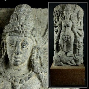 。◆錵◆ 古代および中世インド 女神ドゥルガー 石仏 87cm 54kg 台付 仏像唐物骨董 [S156]VR/20.9廻/FMd/(H)