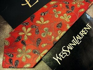 ★良品★3R05735【YSL】サンローラン「花 植物 柄」ネクタイ