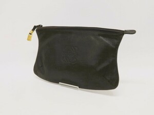 ♪hawi2877-1 525 LOEWE ロエベ アナグラム レザー ポーチ マルチケース 小物入れ セカンドバッグ クラッチバッグ ブラック