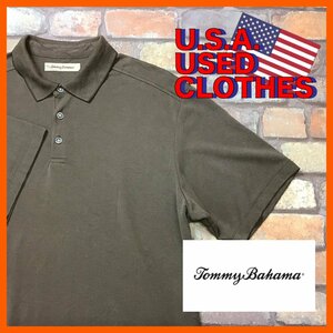 ME12-651★USA直輸入★雰囲気抜群【Tommy Bahama】レトロ チェック 総柄 半袖 ポロシャツ【メンズ XL】ブラウン 古着 アメカジ モダール