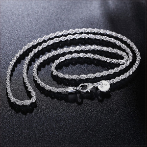 [NECKLACE] 925 Sterling Silver Plated Rope Chain スリム ツイスト ロープ チェーン シルバー ネックレス 2.5x410mm (7.5g)【送料無料】