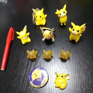 2402 ポケモン ポケットモンスター ピカチュウ ライチュウ フィギュア ソフビ ７体＋マスコットキーホルダー＋缶バッジ＋マグネット