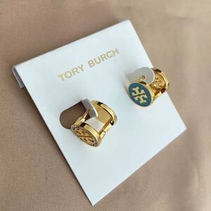 新品未使用　TB008-03 Tory Burch トリーバーチ　定番 ロゴ ピアス　両面　2way 青