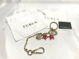 ■【YS-1】 フルラ FURLA チャーム ■ ハート 星 スターモチーフ付き GP ゴールド系 × レッド系 全長22.5cm 【同梱可能商品】■D