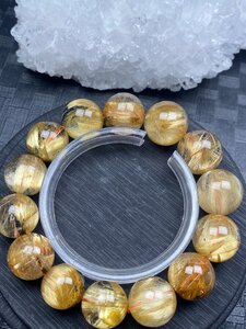 即決 0411h517 極美品★【120A太陽放射・黄金タイチンルチル】★ブレス 14.7-18mm（新品）