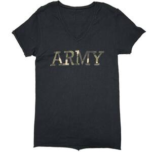 Safari掲載 定価1万 wjk cut-off ARMY-print V S/S tee S 黒 カットオフアーミーTシャツ akm ジュンハシモト