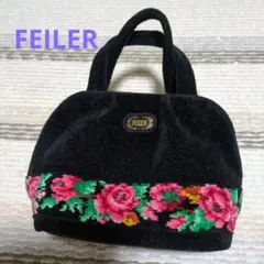 FEILER 花柄刺繍 トートバッグ 黒