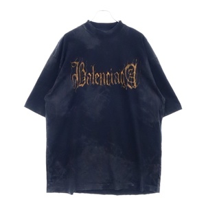 BALENCIAGA バレンシアガ 23SS Heavy Metal Logo T-Shirt ベビーメタルロゴ ダメージ加工半袖Tシャツ ブラック 744439 TOVE1