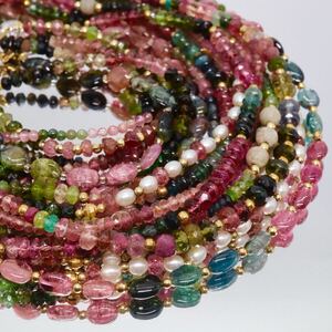 1円〜!!大量!!K18/K18WG入り!!▼天然トルマリンネックレス&ブレスレットおまとめ▼F 約216.1g tourmaline necklace jewelry FA3/- S510