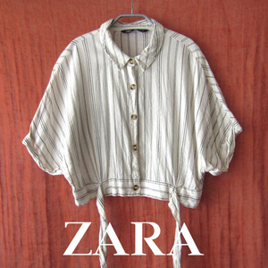 美品　ZARA／ザラ★　ストライプ　ドルマン　ショート丈ブラウス