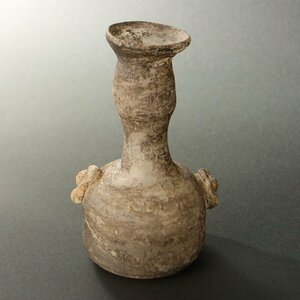 【深和】4世紀、シリア◆古代ローマンガラス花形貼付文瓢形銀化香水瓶（一輪挿 香油瓶 銀化瓶 ローマングラス ソーダガラス 気泡ガラス）