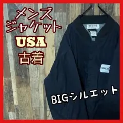 ブルゾン ワーク メンズ ネイビー 2XL ワッペン 古着 長袖 ジャケット