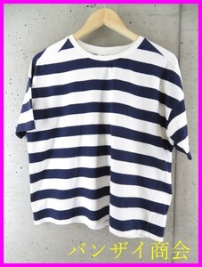 【送料300円可】024m23◆良品です◆ワイドシルエット◆niko and...ニコアンド マリンボーダー 半袖Tシャツ 3/カットソー/ジャケット/女性