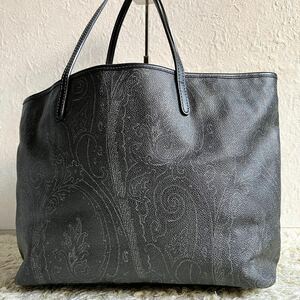 【美品/Ａ4収納◎】ETRO エトロ ペイズリー トートバッグ ハンドバック ビジネス PVC レザー 革 メンズ ブラック 黒 総柄 肩掛け◎