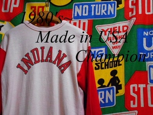 ★珍しいビッグサイズな1枚★Made in USA製アメリカ製ChampionチャンピオンビンテージベースボールTシャツ80s80年代染み込みトリコタグXL