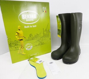 45●a418☆【25.0EEE】タグ付き未使用　BEKINA BOOTS　ウレタンブーツ　滑り止め農業安全作業ブーツ　グリーン　現状渡し＿1