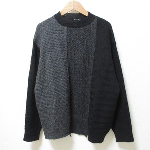 未使用 23AW pas de calais パドカレ アルパカパッチワーククルーネックニット 長袖 セーター 2416 36 グレー系×ブラック