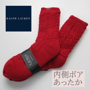 新品 22-24㎝ あったか内側ボア ラルフローレン RALPH LAUREN ルームソックス ルーム靴下 レディース レッド