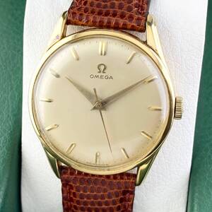 【1円〜】OMEGA オメガ 腕時計 メンズ 手巻き ゴールド文字盤 ラウンドフェイス アンティーク 三針 可動品