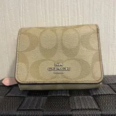 COACH 三つ折り財布 ベージュ キャンバス