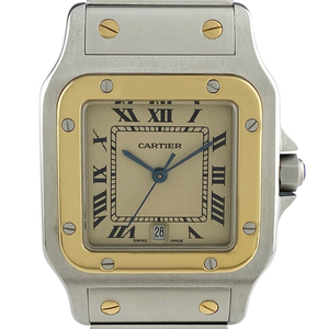 カルティエ CARTIER サントスガルベ LM ローマン W20011C4 腕時計 SS YG クォーツ アイボリー メンズ 【中古】