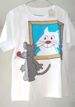 猫とネズミの刺繍　Tシャツ