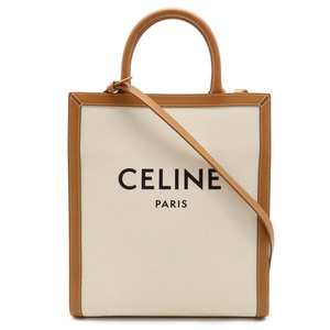 CELINE セリーヌ スモール バーティカル カバ トートバッグ 2WAY ショルダーバッグ キャンバス レザー ナチュラル