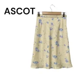 ASCOT ひざ丈フレアスカート クリーム イエロー サテン花柄