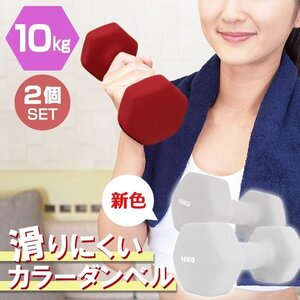 【2個セット/ライトグレー】滑りにくい カラー ダンベル 10kg 筋トレ エクササイズ 宅トレ シンプル ウエイトトレーニング ダイエット 新品