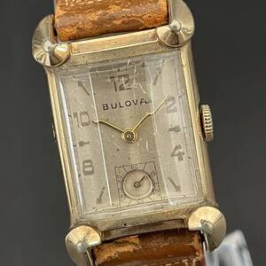 【名品】ブローバ/Bulova/ゴールド/1950’s/アンティーク/10KRGP/スクエア/20㎜/手巻き/7AK/メンズ腕時計/動作良好/男女兼用/スモセコ