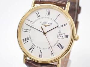 稼動品 1円～☆LONGINES ロンジン QZ メンズ腕時計 プレザンス L4.720.2 白文字盤 デイト ローマン/N5510-28600