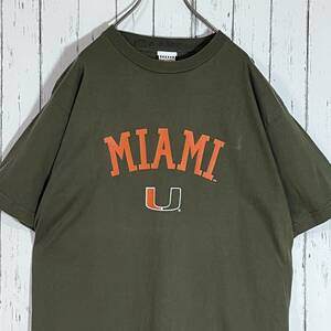 00s Foot Locker フットロッカー MIAMI マイアミ大学 カレッジプリント ヘビーウェイト 肉厚 半袖 Tシャツ L カーキ オレンジ 20202958