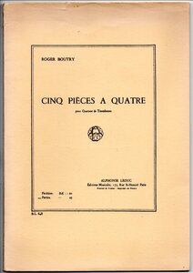 送料無料 トロンボーン4重奏楽譜 ロジェ・ブートリー：5つの小品 試聴可 4Trb スコア・パート譜セット トロンボーン四重奏 ブトリー