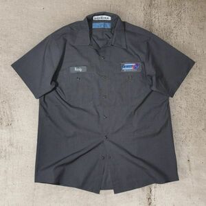 ★Performaue plus Automotive刺繍ワッペン★ CINTAS 半袖ワークシャツ sizeL グレー系チェック柄 シンタス 古着 洗濯 プレス済み w1470