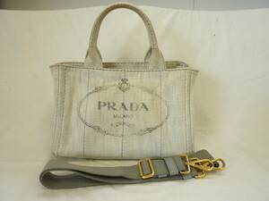 1円～!! 送料無料!! PRADA プラダ カナパ デニム 2WAY ハンドバッグ トートバッグ ショルダーバッグ ロゴプリント