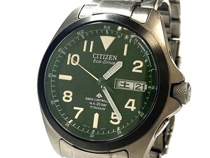 1円～ 中古 駆動OK CITIZEN シチズン プロマスター エコドライブ H100-S074304 チタン デイデイト 3針 黒文字盤 メンズ 腕 時計 ソーラー