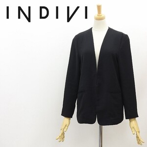 ◆INDIVI インディヴィ ウォッシャブル ノーカラー ジャケット ブラック 05