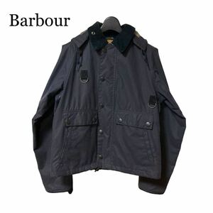 Barbour spey バブアー　スペイ　オイルドジャケット　ジャケット　ブラック　黒　ショート　短丈　34 フード　ピンバッチ付き 