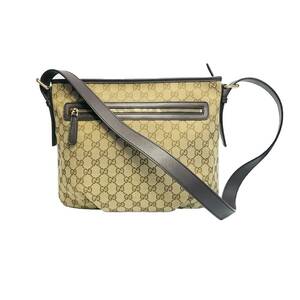 GUCCI グッチ GGキャンバス ショルダーバッグ 斜め掛け クロスボディ 388930 キャンバス レザー ベージュ ブラウン