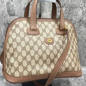 極美品 GUCCI グッチ 2way ハンドバッグ ショルダー GGスプリーム レザー 本革 ヴィンテージ ブラウン ベージュ ロゴ ゴールド金具