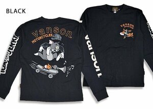 vanson×TOM＆JERRYコラボ 天竺ロングTシャツ◆vanson ブラックLサイズ TJV-2303 バンソン ヴァンソン トムとジェリー 刺繍 長袖