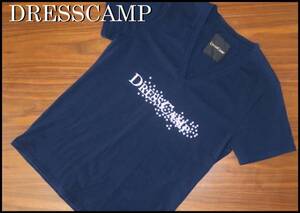 正規品 ドレスキャンプ DRESSCAMP 紺色 白ロゴプリント スワロ付き 50 L メンズ 半袖 Tシャツ 美品 ストレッチ入り